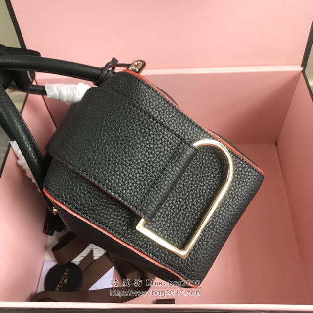 DELVAUX女包 Delvau單肩斜挎包 半手工Cool box 中號 德爾沃女手提包 手拎包 黑橙  fcs1186